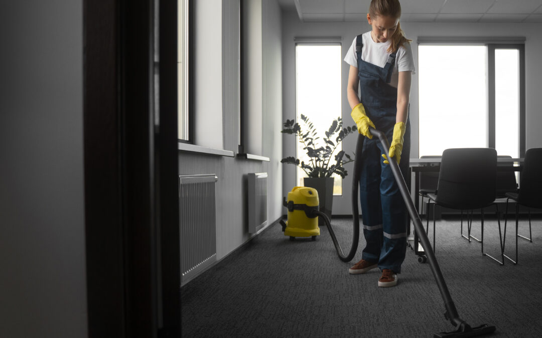 a woman doing carpet cleaning