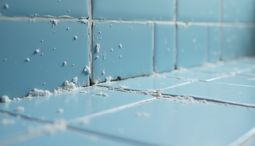 Blue tiles with spongy white molds