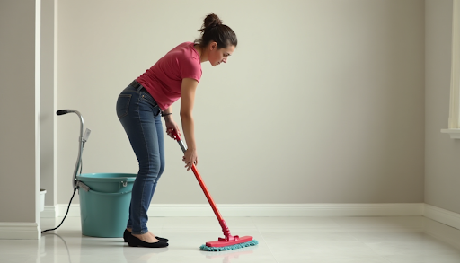 Woman floor cleaning